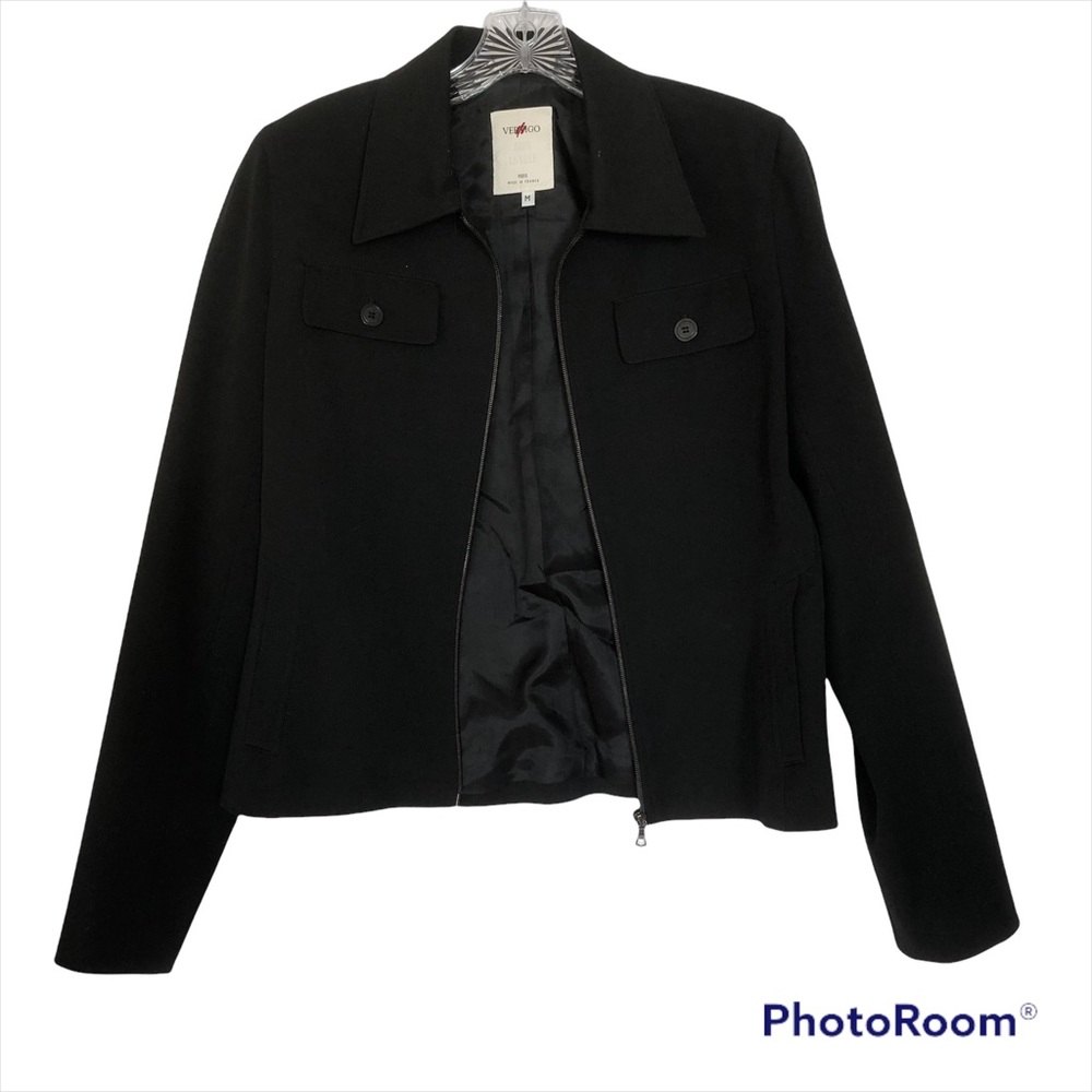 VERTIGO POUR LA VILLE PARIS Black Zip Up Button Front Pocket Collared Jacket
